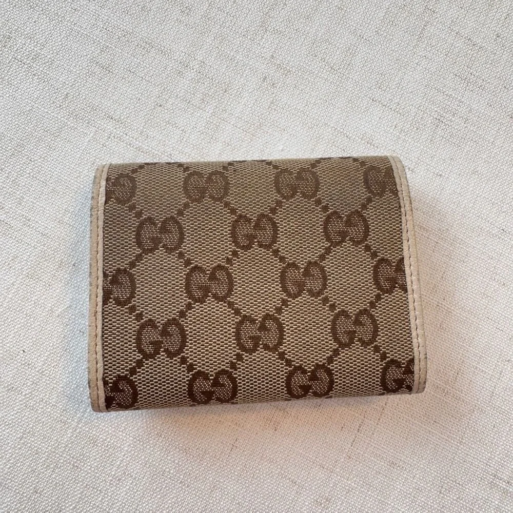 Gucci‎  GG Canvas Leather Card Case Beige, Brown
